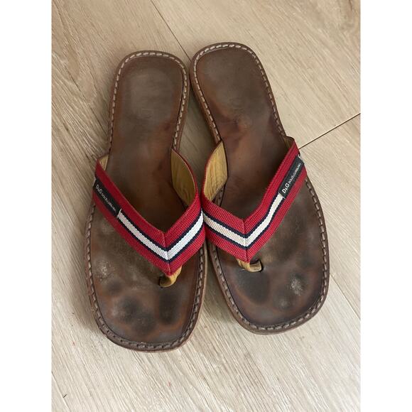 Dolce & Gabbana leather thong sandals women size 38.5 red white flip flop Italy - Picture 1 of 5